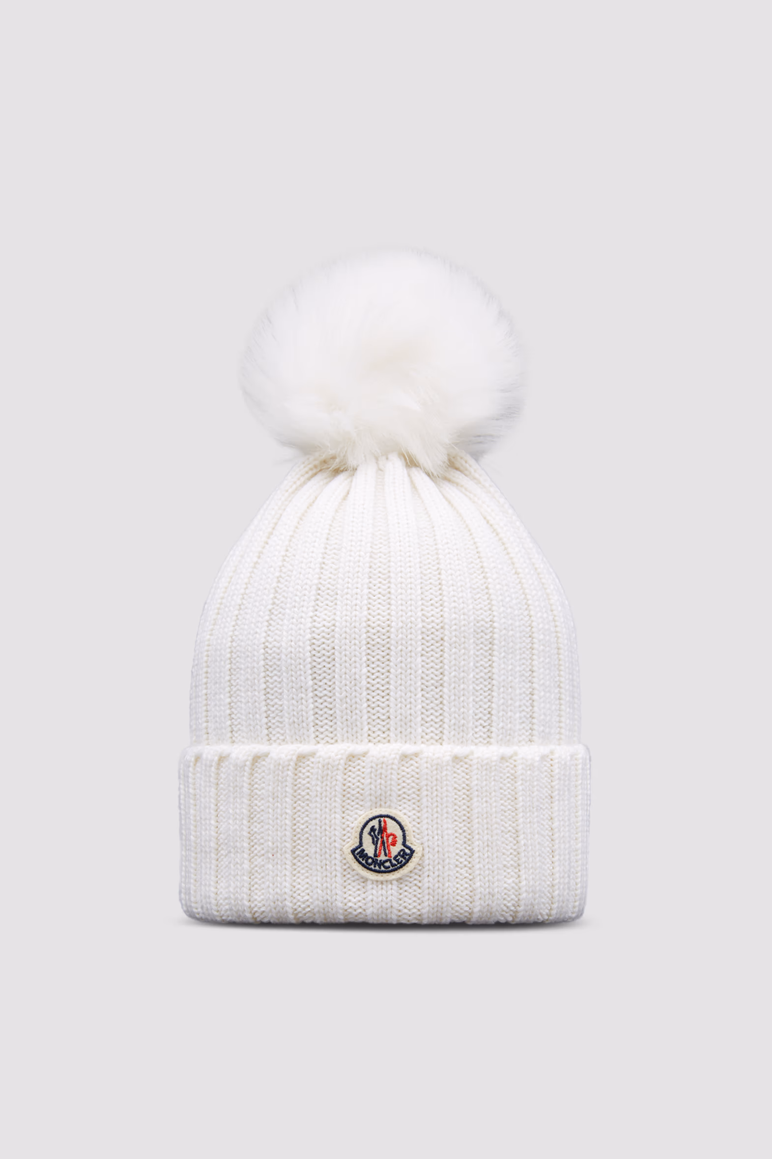 Wool Beanie with Pom Pom Women White Moncler